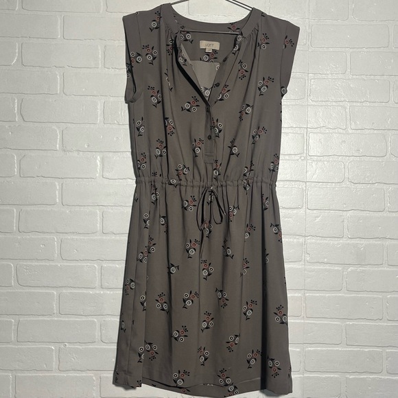 LOFT Dresses & Skirts - LOFT Womens Dress Taupe Gray Floral Tunic Drawstring Waist Bohemian Small